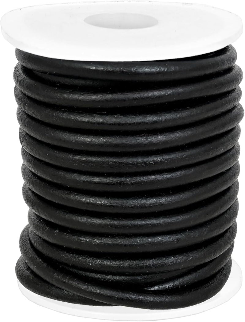 GENIQUE Real/Genuine Round Leather String Cord for Necklace, Bracelets, Jewellery, Braiding (Black Distressed, 4mm) - Image 3